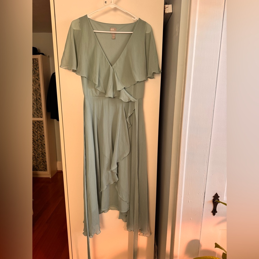 Seafoam High Low Wrap Dress with Flutter Sleeves